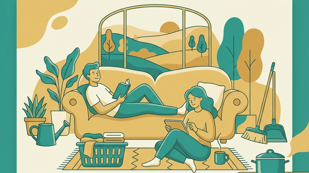 Couple relaxing in a cozy living room